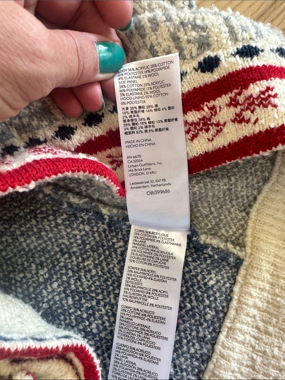 Pilcro Blue and Red Patterned Hooded Sweater - Picture 4 of 5